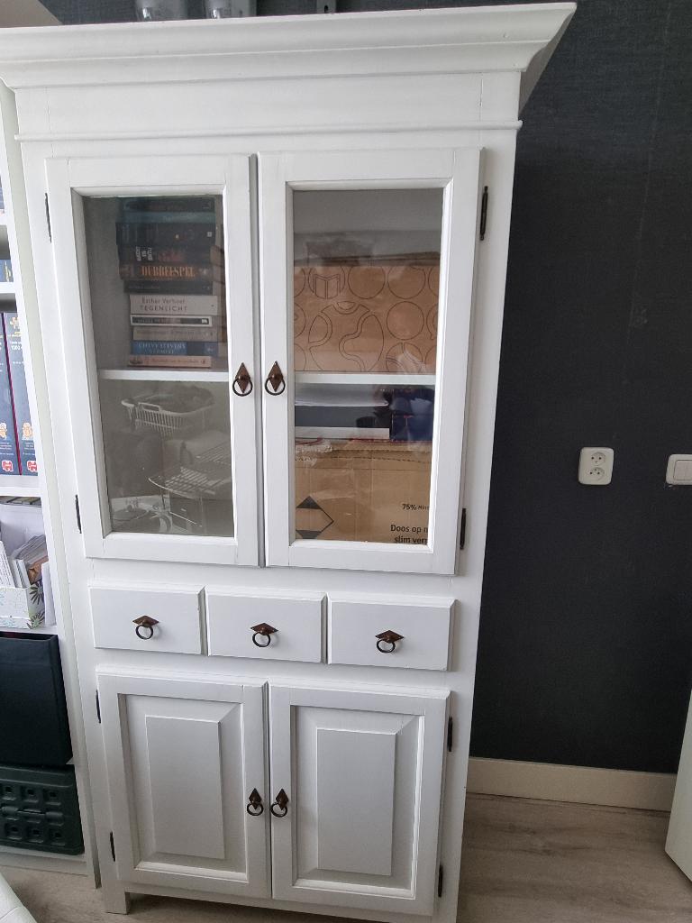 Witte buffetkast, Huis en Inrichting, Kasten | Buffetkasten, Ophalen, Gebruikt, Met deur(en), 200 cm of meer