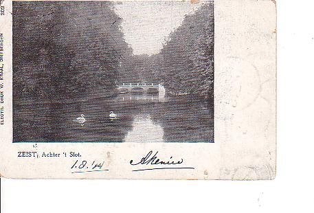 Ansichtkaart 	Zeist	Slot Zeist	Achter het slot	Zwanen, Verzenden, Voor 1920, Gelopen, Utrecht