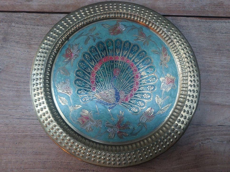 Vintage Messing Wandbord Indiase Meenakari Kunst, Antiek en Kunst, Ophalen of Verzenden