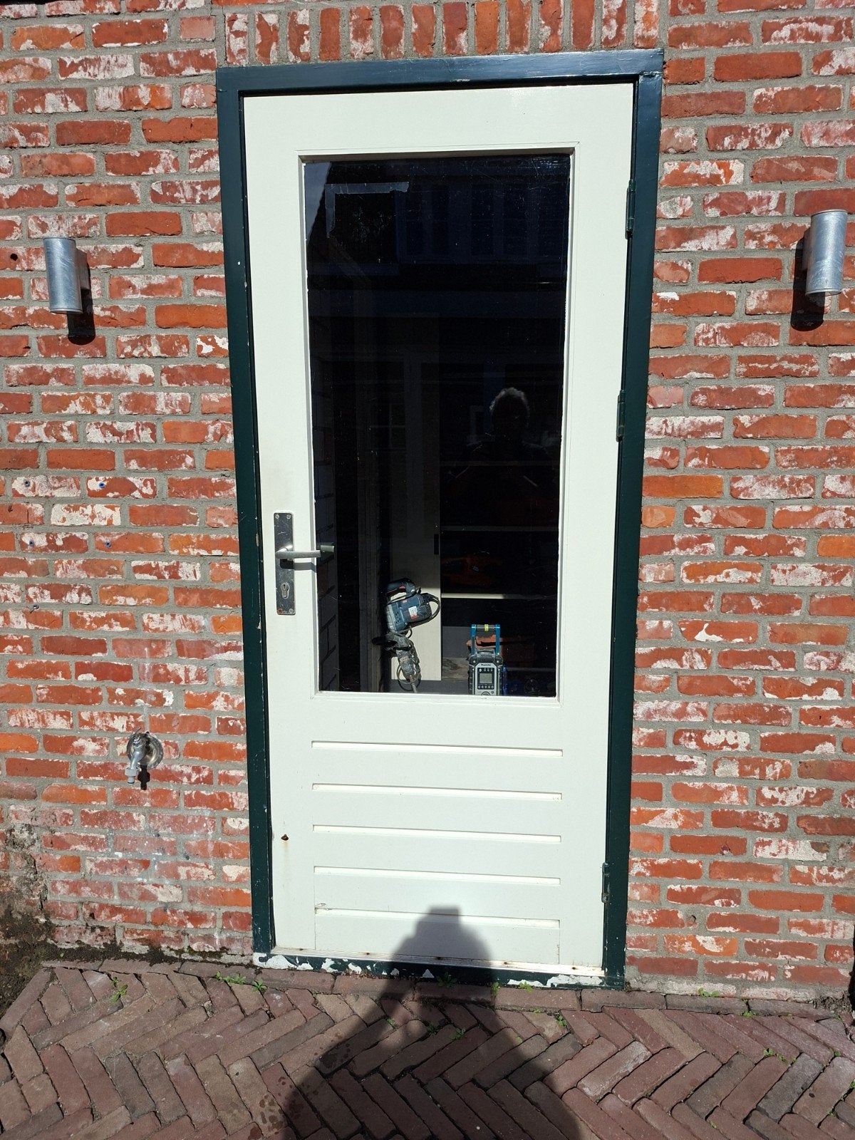 Merbau Buitendeur/Schuurdeur met Kozijn, Glas en Slot, Ophalen, Gebruikt, Glas, Buitendeur
