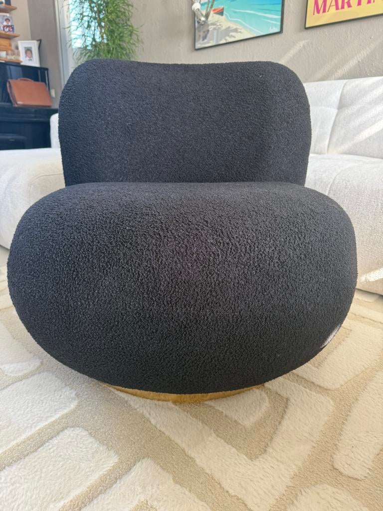 Draai Fauteuil zwart Teddy stof, Huis en Inrichting, Banken | Sofa's en Chaises Longues, Ophalen, Eenpersoons, 75 tot 100 cm, Zo goed als nieuw
