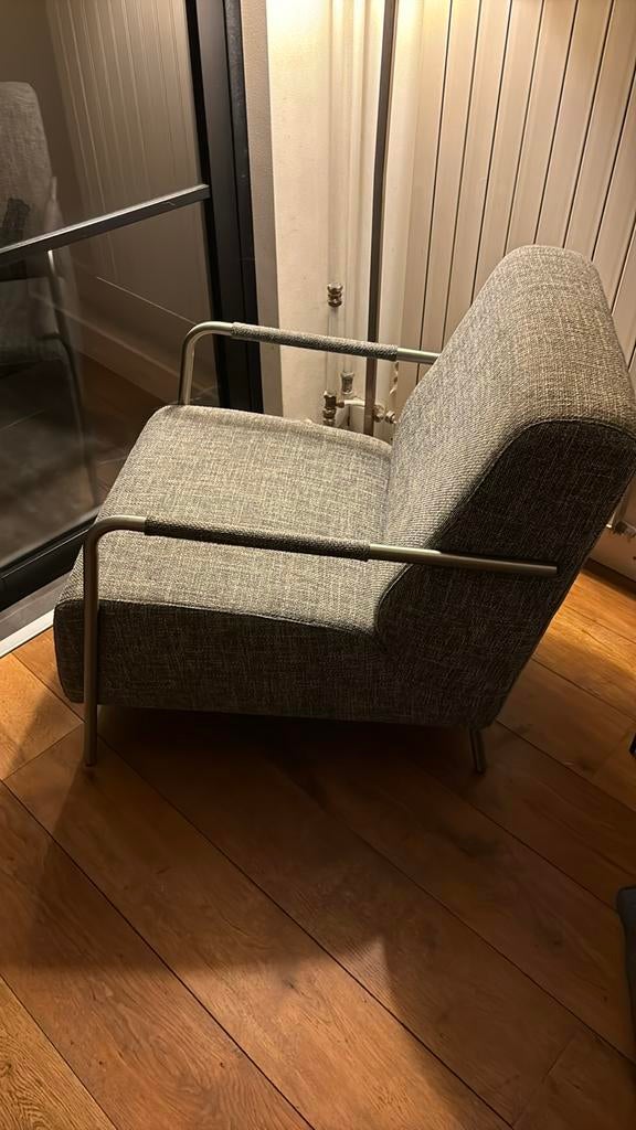 Grijze fauteuil met metalen frame, Ophalen, Gebruikt, Metaal, 75 tot 100 cm