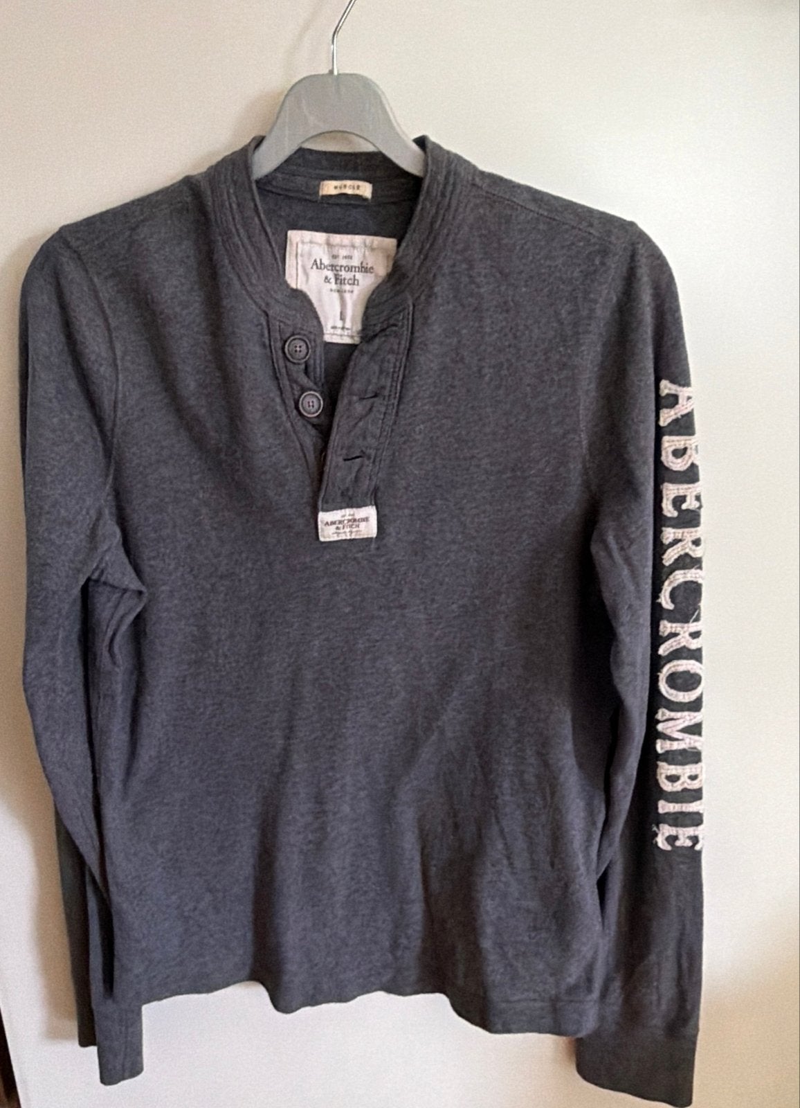 Abercrombie & Fitch Henley Trui - Maat L - Donkergrijs, Ophalen of Verzenden, Zo goed als nieuw, Maat 52/54 (L), Grijs