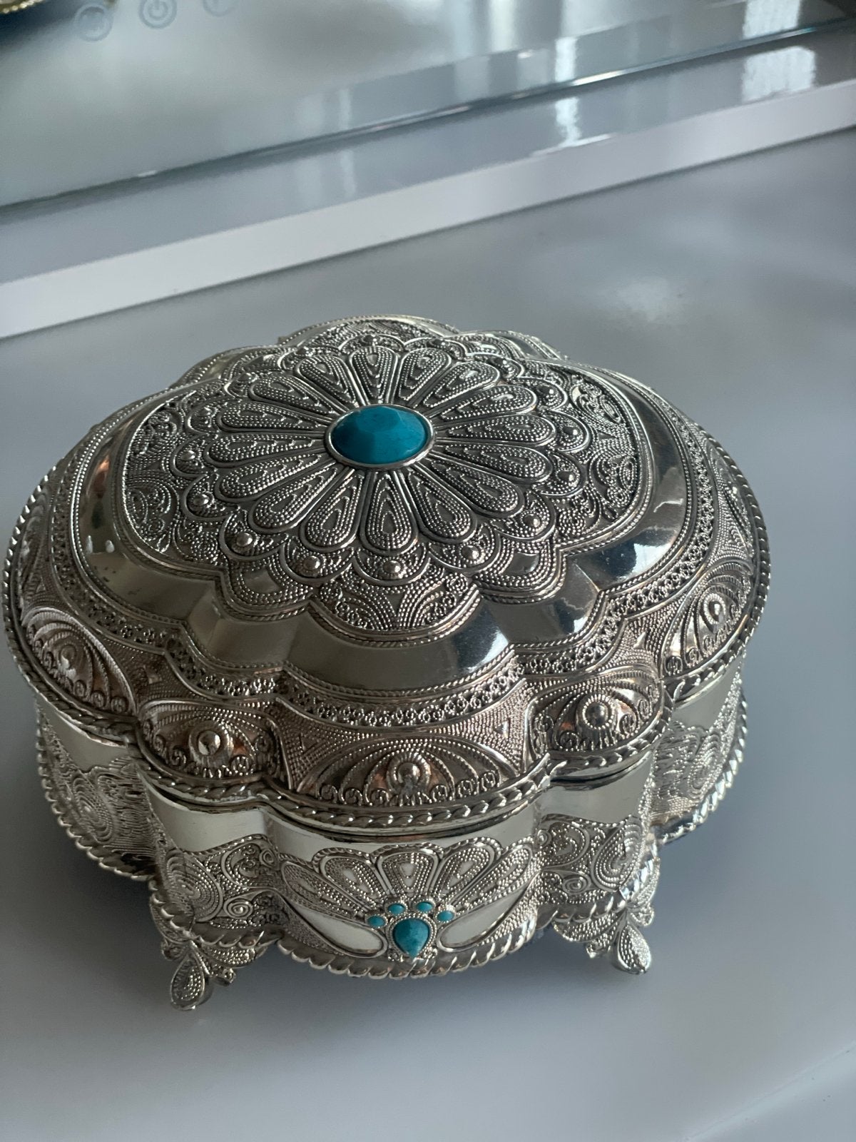 Handgemaakte Traditionele Zilverkleurige Sieraden Doos, Ophalen of Verzenden, Metaal, Zilver, Oosters