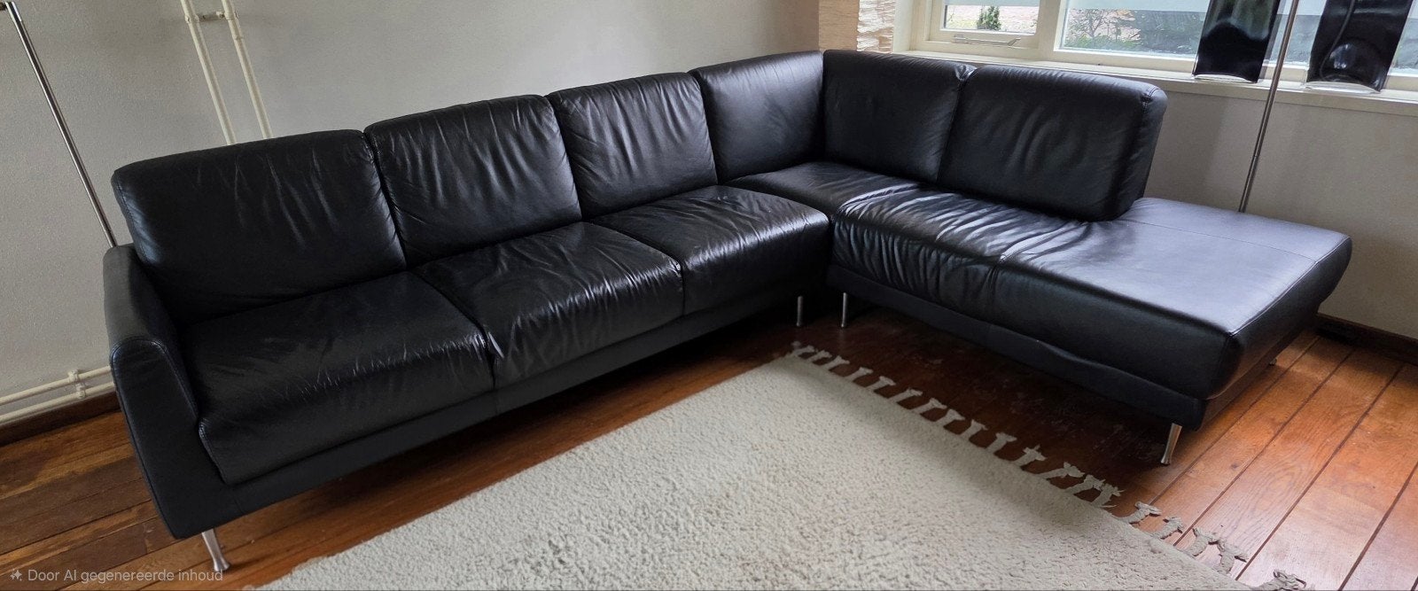 Zwarte Leren Hoekbank - Comfortabel en Stijlvol, Huis en Inrichting, Ophalen, Modern, Comfortabel, 250 tot 300 cm, Gebruikt