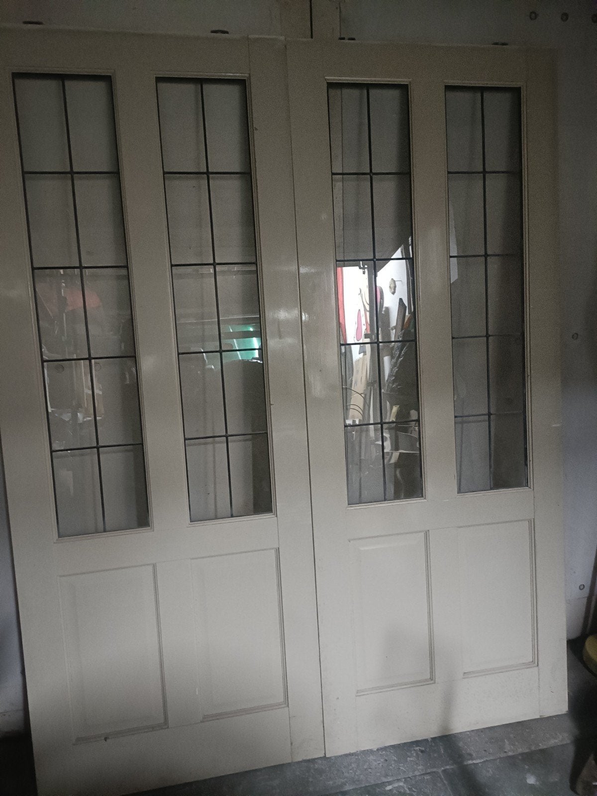 Hardhouten ensuite glas in lood deuren, Ophalen, Gebruikt, 120 cm of meer, Binnendeur