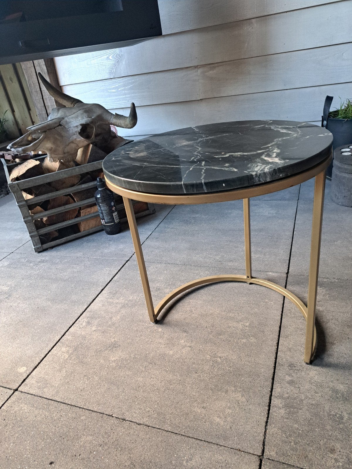 Marmeren bijzettafel met gouden onderstel, Huis en Inrichting, Ophalen