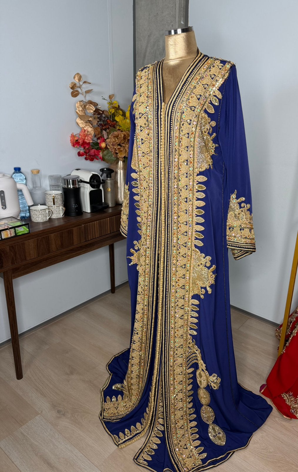 Mounir Caftan takchita/jurk, Ophalen, Overige typen, Blauw, Maat 42/44 (L)