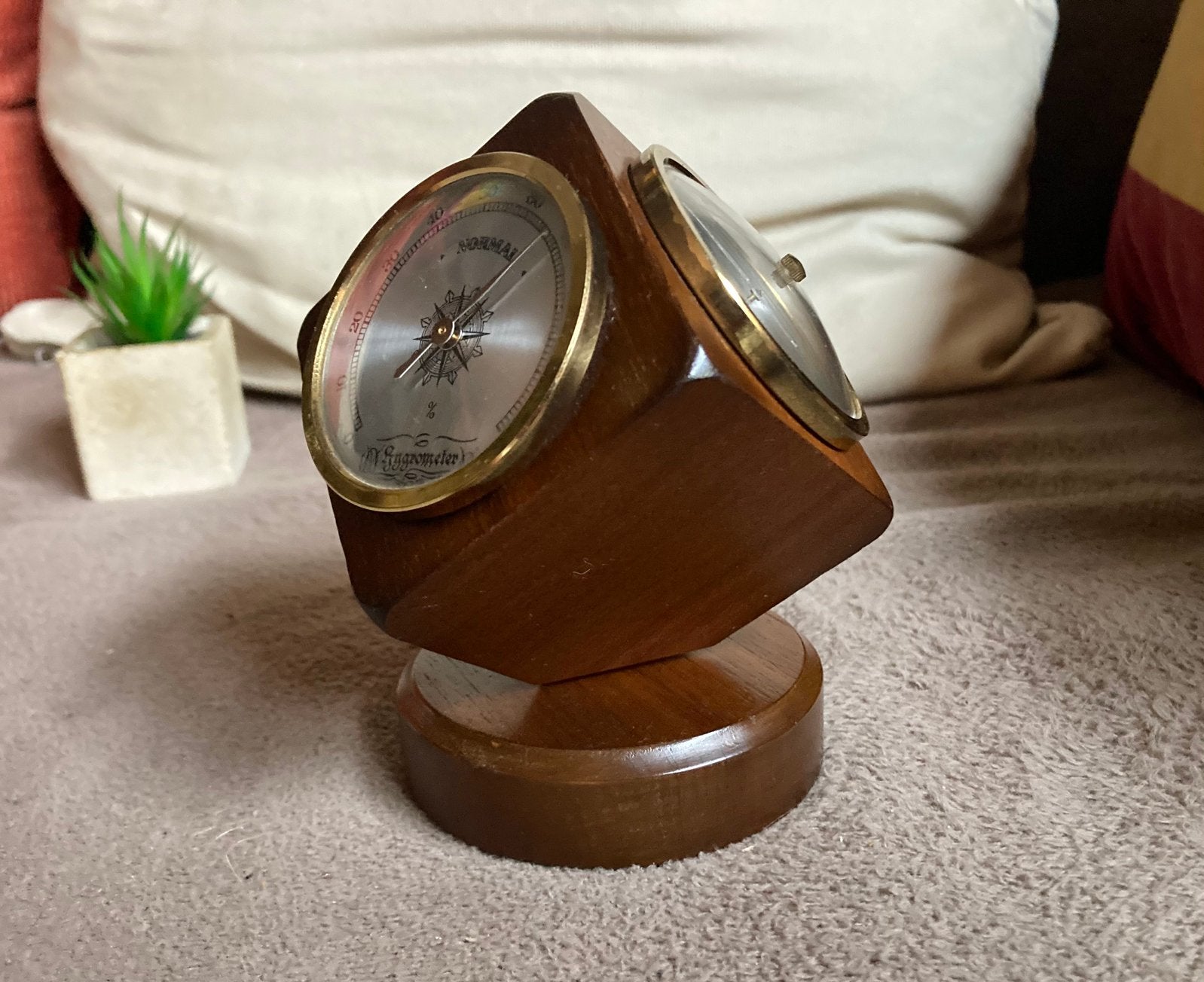 Vintage kubus weerstation hout messing draaibaar., Ophalen of Verzenden
