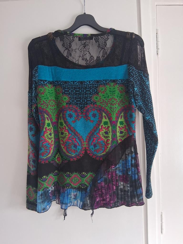 Exquiss's Patchwork Top met Kant en Paisley Print S/M, Kleding | Dames, Tops, Gedragen, Maat 36 (S), Overige kleuren, Lange mouw