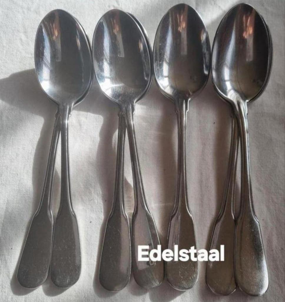 Bestek Edelstaal 18/8 roestvrij lepels brede gladde handvatt, Ophalen of Verzenden, Rvs of Chroom