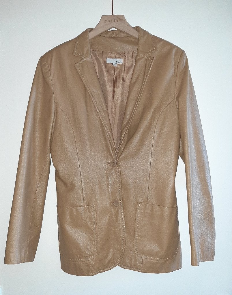 h&m hennes echt leren colbert blazer jas (40), Maat 38/40 (M), Bruin, Verzenden, Zo goed als nieuw
