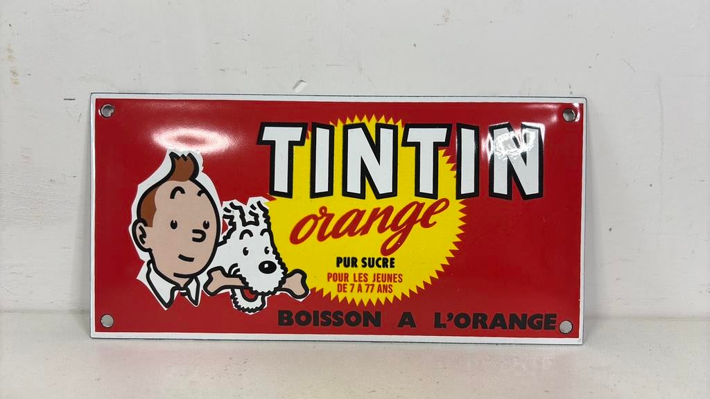 Orange Tintin - kuifje emaille reclame bord, Ophalen of Verzenden