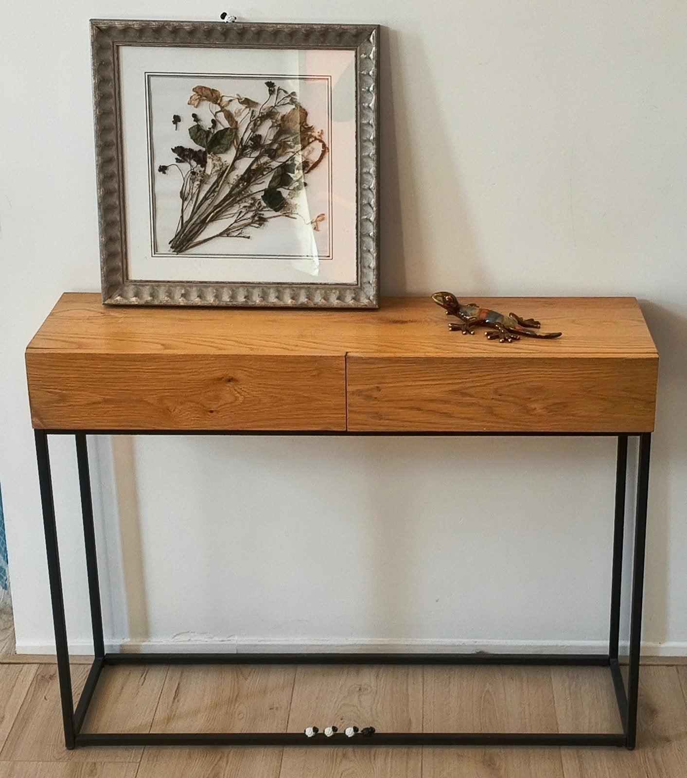 Dressoir/halkast 100x30x75,5 cm zwart metaal met hout, Overige houtsoorten, Gebruikt, 100 tot 150 cm, Ophalen of Verzenden