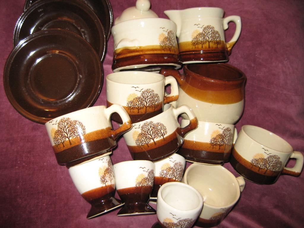 Servies uit de jaren 70, bruin/beige, Keramiek, Overige typen, Ophalen of Verzenden, Zo goed als nieuw