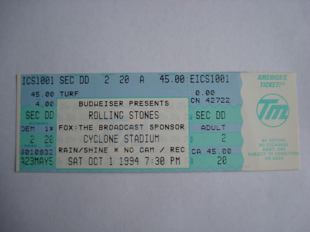 Ticket The Rolling Stones 1994, Ophalen of Verzenden, Zo goed als nieuw, Foto of Kaart