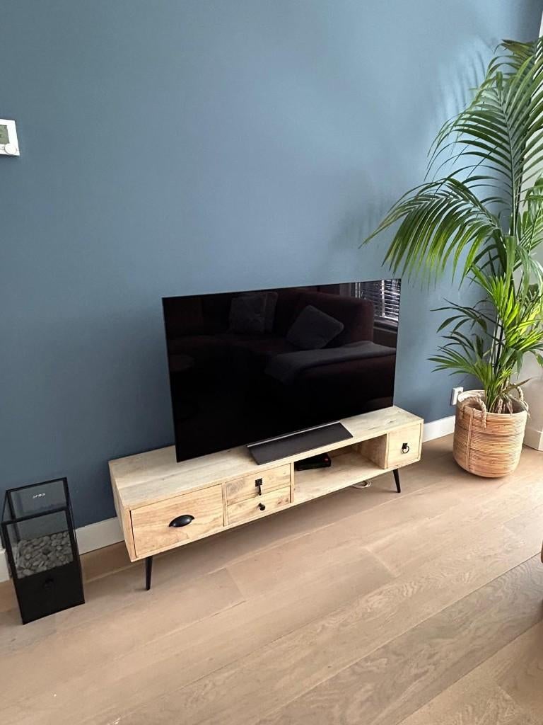 Mooi houten tv-meubel, Ophalen, Gebruikt, 100 tot 150 cm, Landelijk industrieel