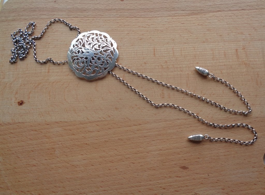 zilveren schuifketting met grote hanger NIEKERK N10 [272], Ophalen of Verzenden, Zilver, Ketting