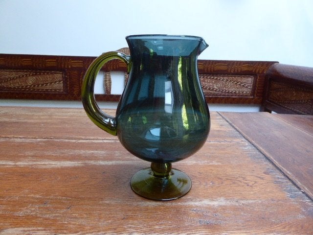 Vintage glazen kan in groen en blauw, Ophalen of Verzenden