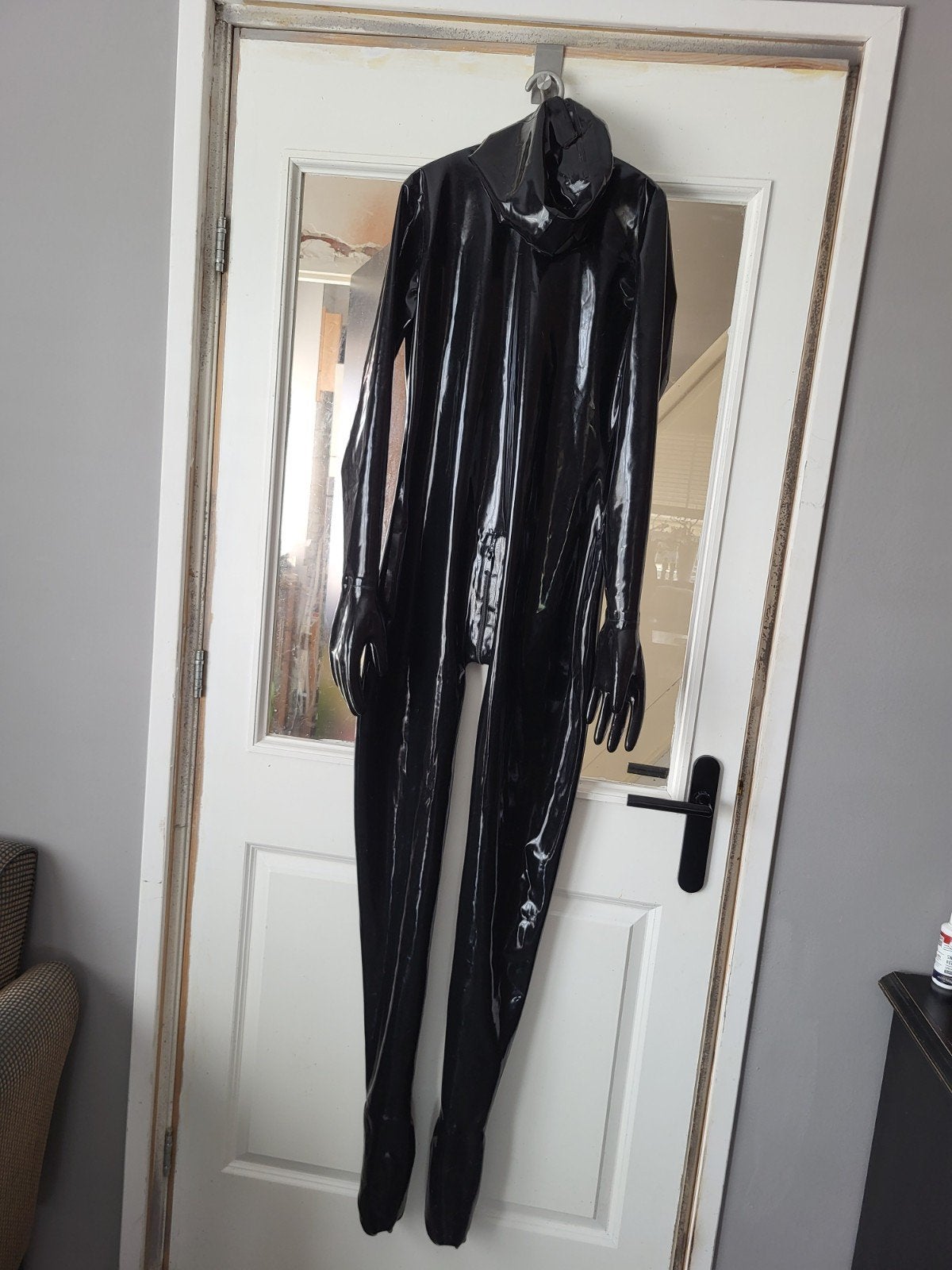 Catsuit maat l helemaal gesloten  alleen neusgaten, Ophalen of Verzenden, Zo goed als nieuw, Zwart