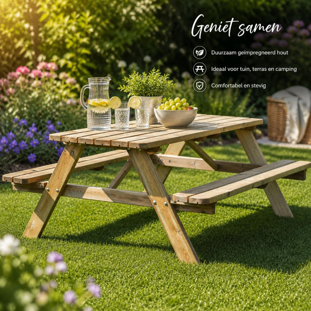 Actie picknick tafels uitvoorraad leverbaar 180 cm lang, Ophalen, Nieuw, Inklapbaar, Rechthoekig