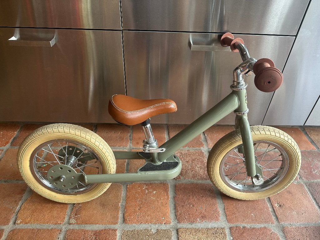 Trybike Steel 2-in-1 loopfiets vintage mat groen + trike kit, Ophalen, Gebruikt, Loopfiets