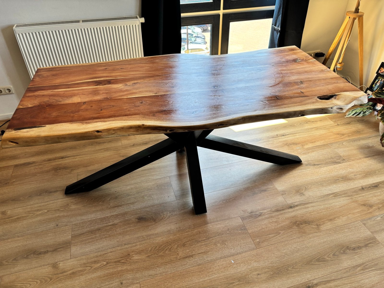 Boomstamtafel 180x90 met matrix/spinpoot, Ophalen, 50 tot 100 cm, Zo goed als nieuw, 150 tot 200 cm