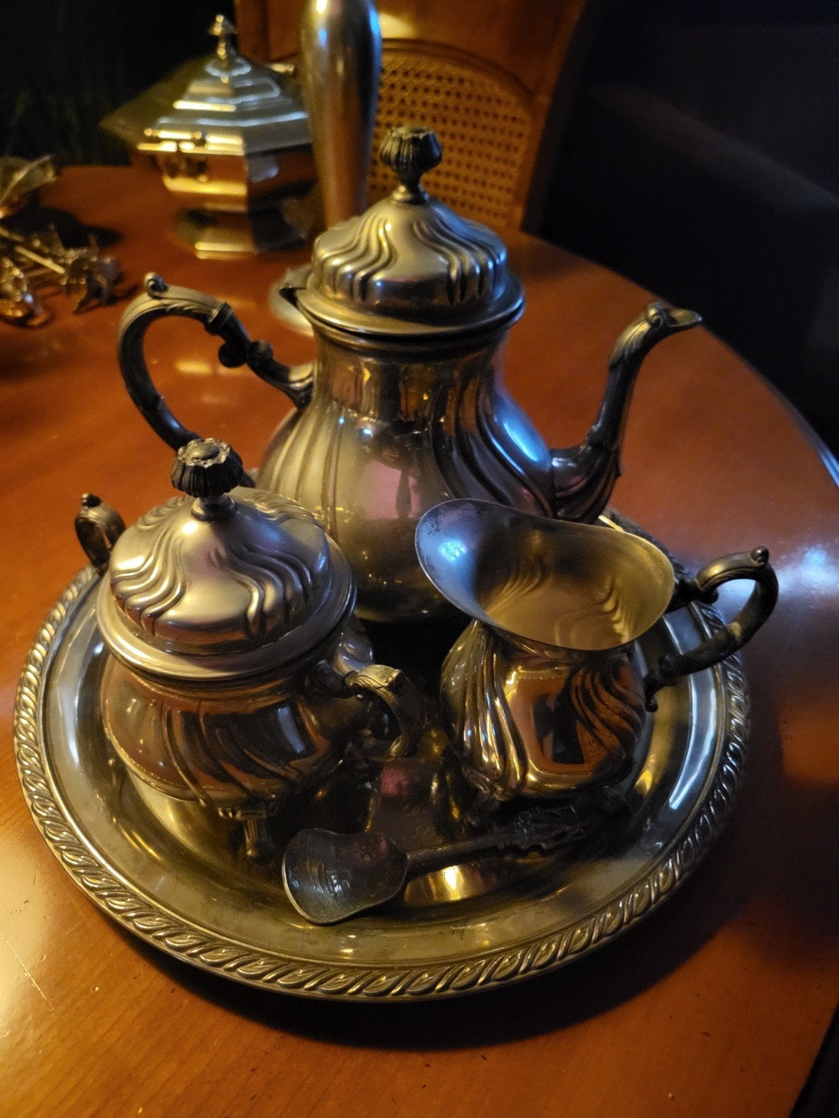 Prachtig verzilverd theeservies - groot en compleet, Ophalen of Verzenden, Zilver
