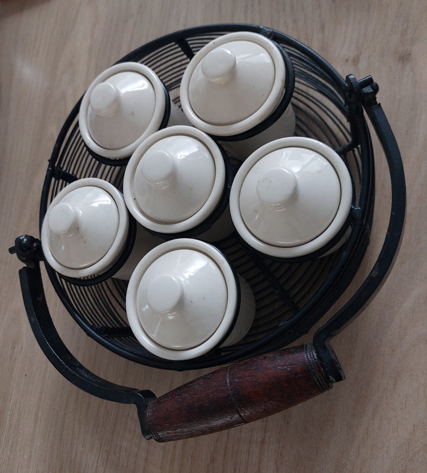Vintage kruidenrek met 6 potjes, Ophalen of Verzenden