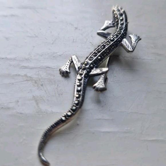 Vintage Zilveren Hagedis Broche met Markasiet, Met kristal, Gebruikt, Ophalen of Verzenden, Onbekend