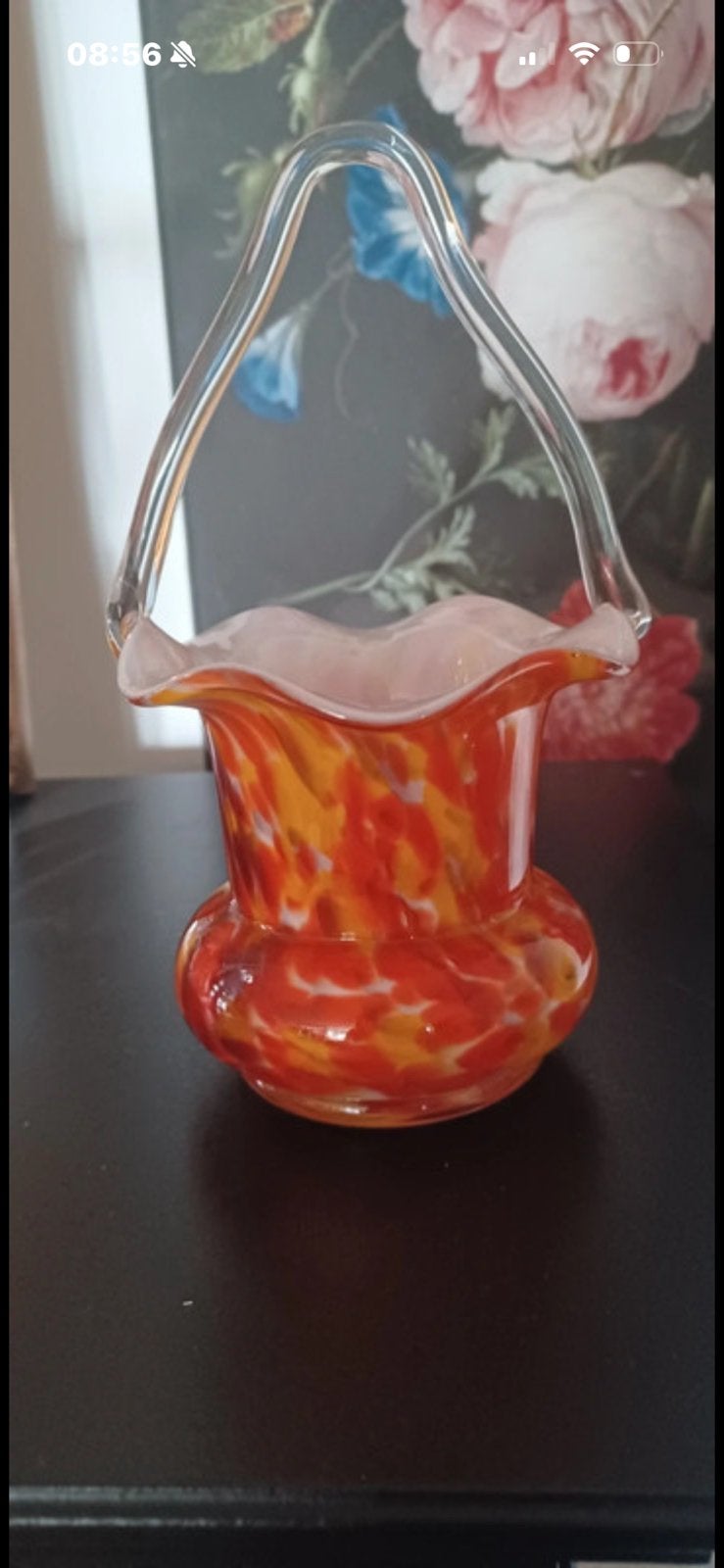 Fenton Art Glass Murrhina Vaas met Handvat, Ophalen of Verzenden
