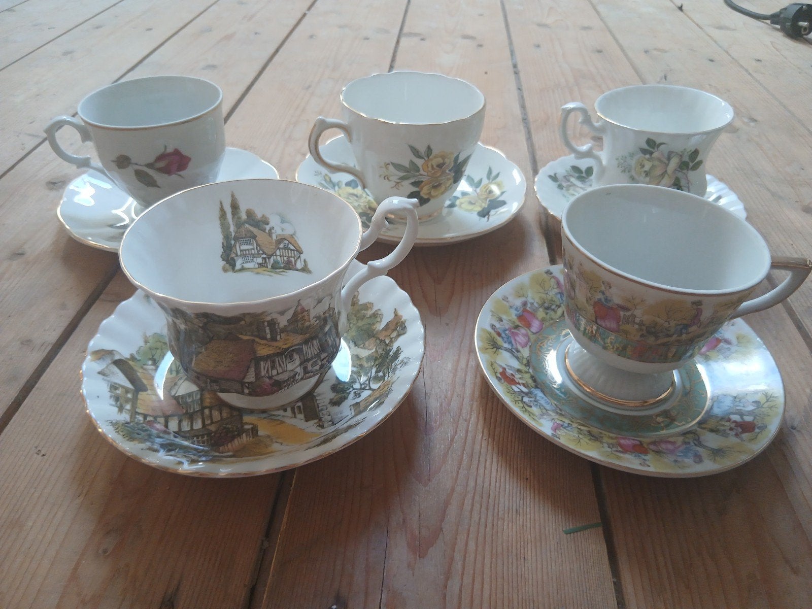 Set van 5 Vintage Engelse Porseleinen Kop en Schotels, Antiek en Kunst, Ophalen