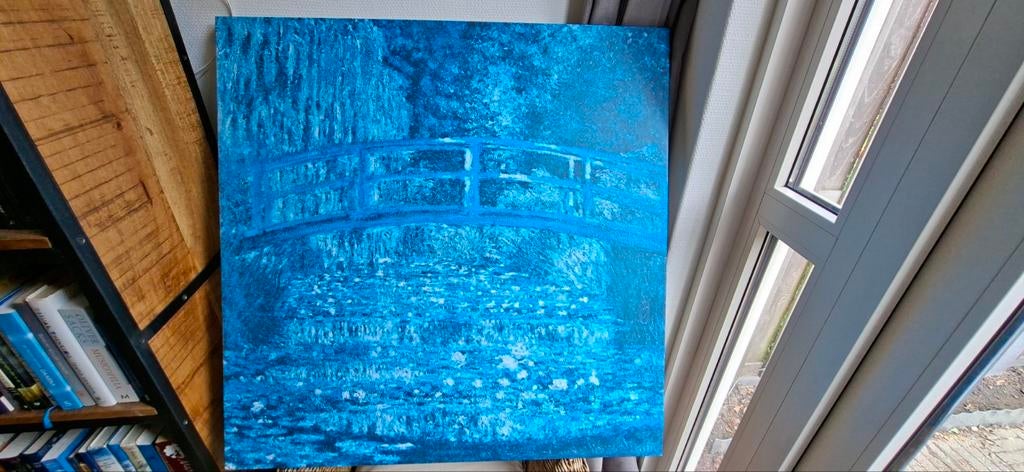 Schilderij Monet brug en water, blauwtinten, Ophalen