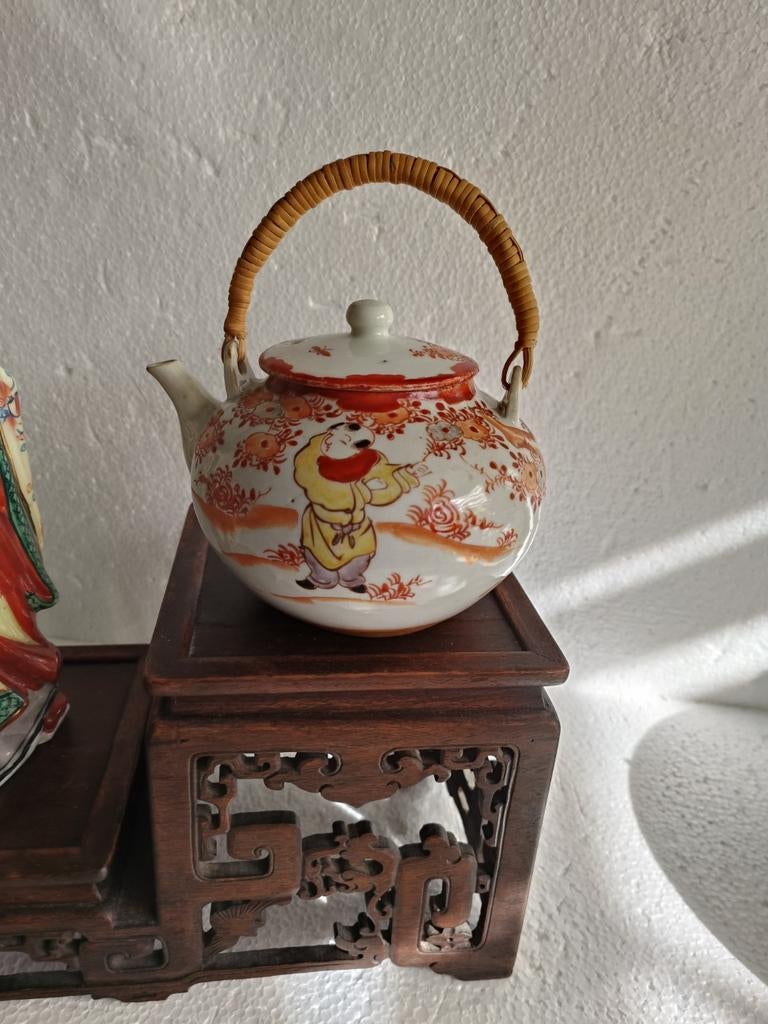 Antiek Chinees theepotje met bamboe handvat, Antiek en Kunst, Ophalen of Verzenden