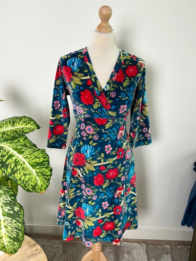 King Louie maat L velvet bloemen cross jurk 3589