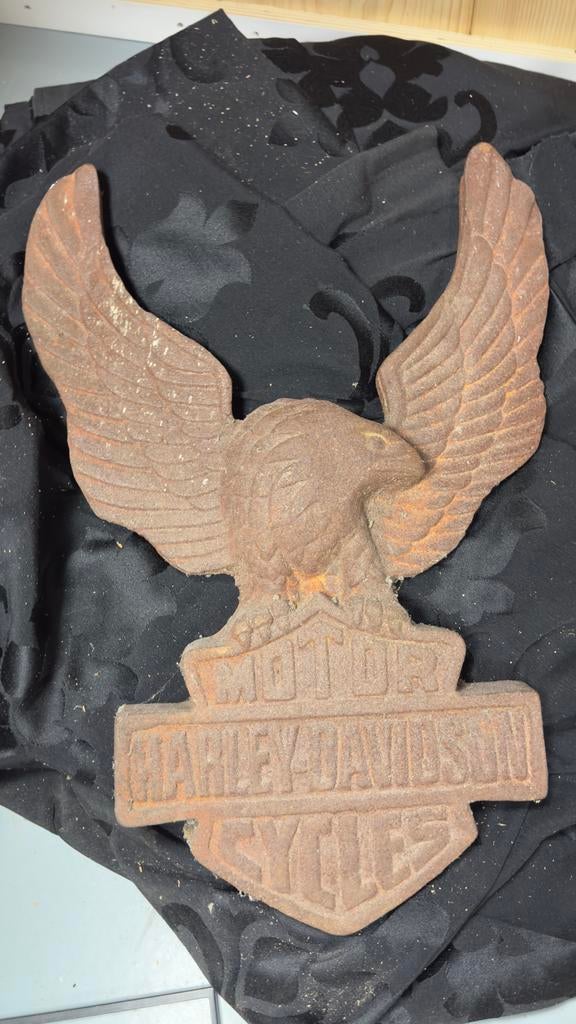 Vintage Gietijzeren Harley-Davidson Adelaar Plaquette, Ophalen, Gebruikt, Motoren