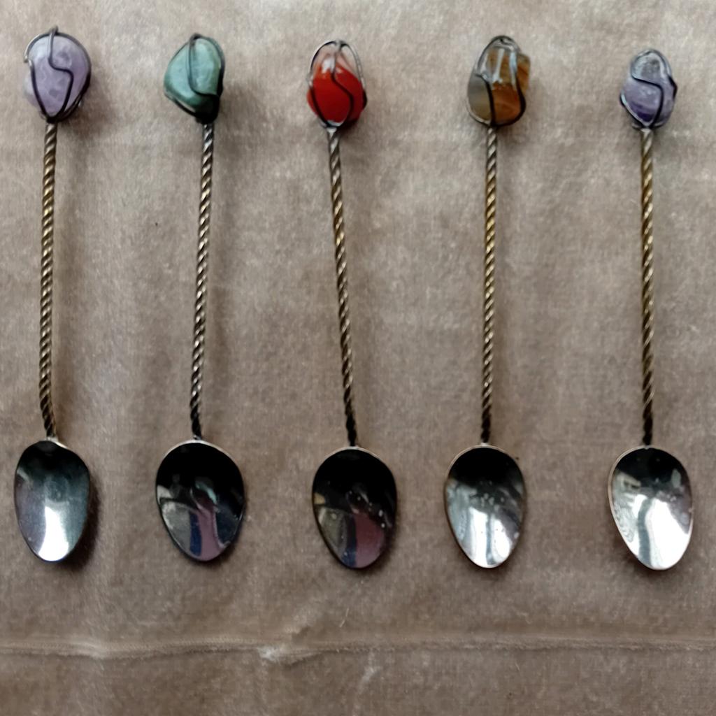 Theelepeltjes vintage met edelstenen 5x, Ophalen of Verzenden, Staal, Oor- of Traguspiercing