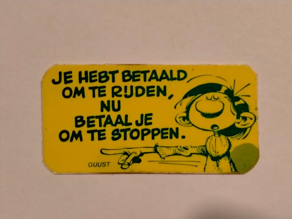 Guust Flater Guus vintage strip reclame logo sticker, Ophalen of Verzenden, Gebruikt, Strip of Tekenfilm
