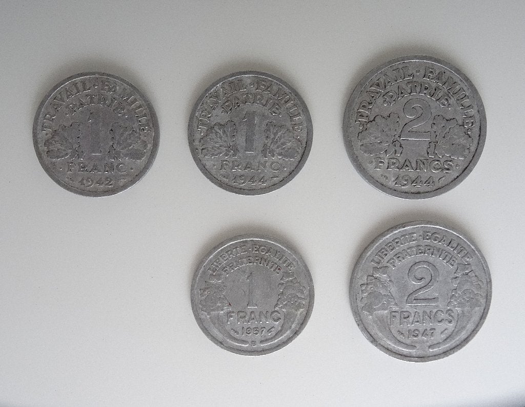 5 aluminium Franse francs munten, Ophalen of Verzenden, Overige landen