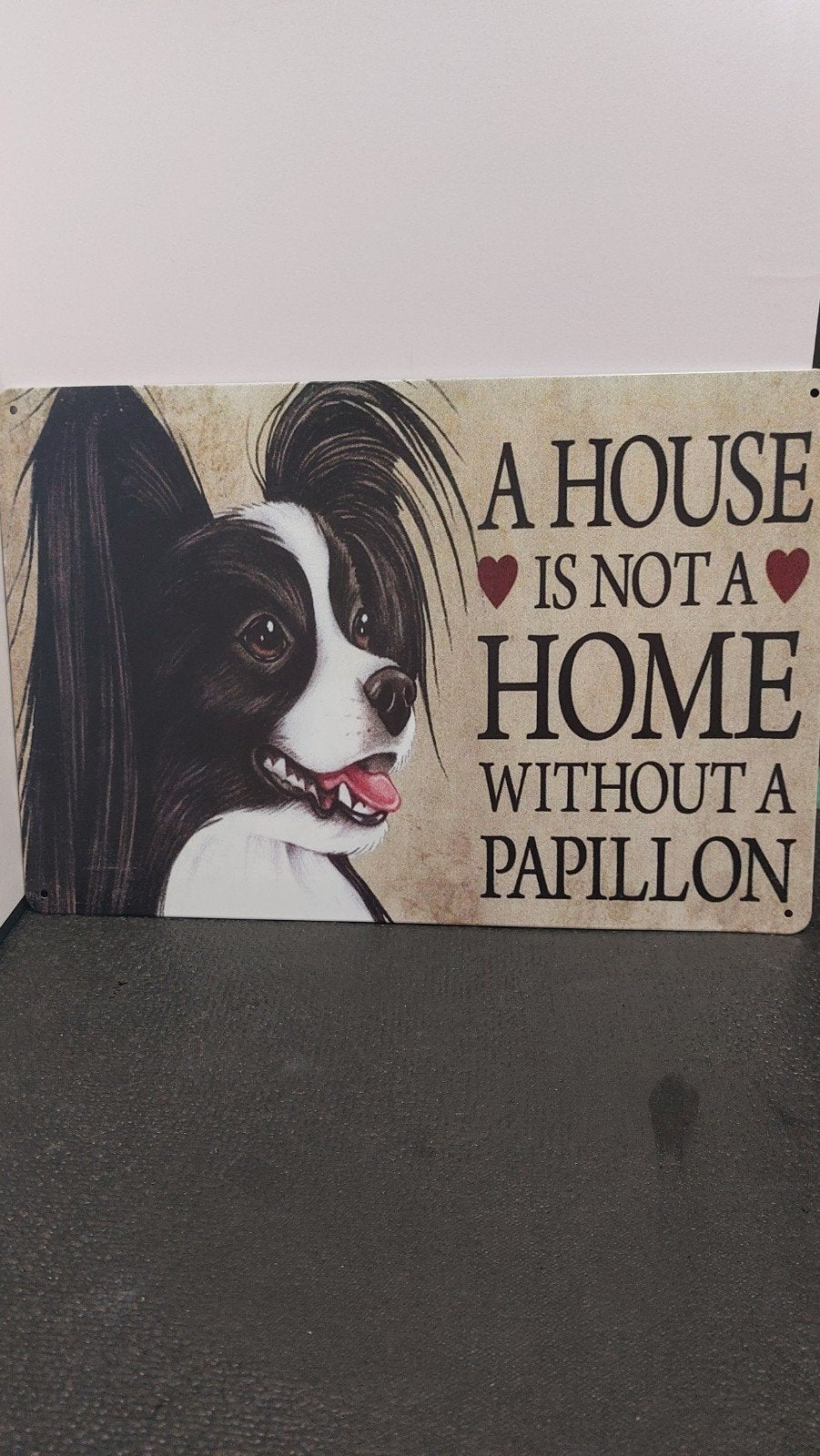Decoratief bord 20x30cm met Papillon hond, Meerkleurig, Overige stijlen, Nieuw, Ophalen of Verzenden