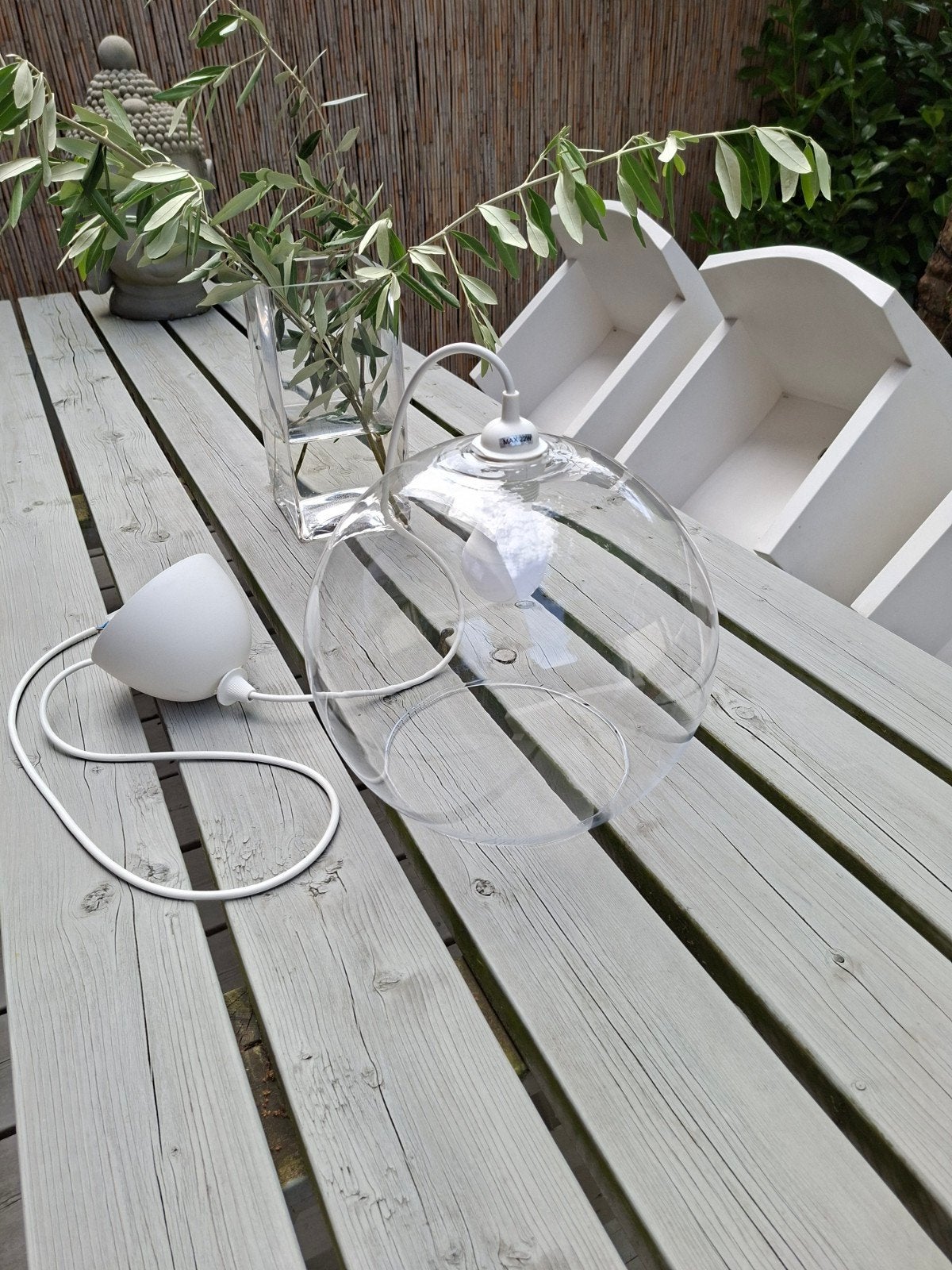 IKEA FADO Hanglamp - Glazen Bol - Wit Snoer, Ophalen, Modern, Scandinavisch, E27 (groot), Zo goed als nieuw