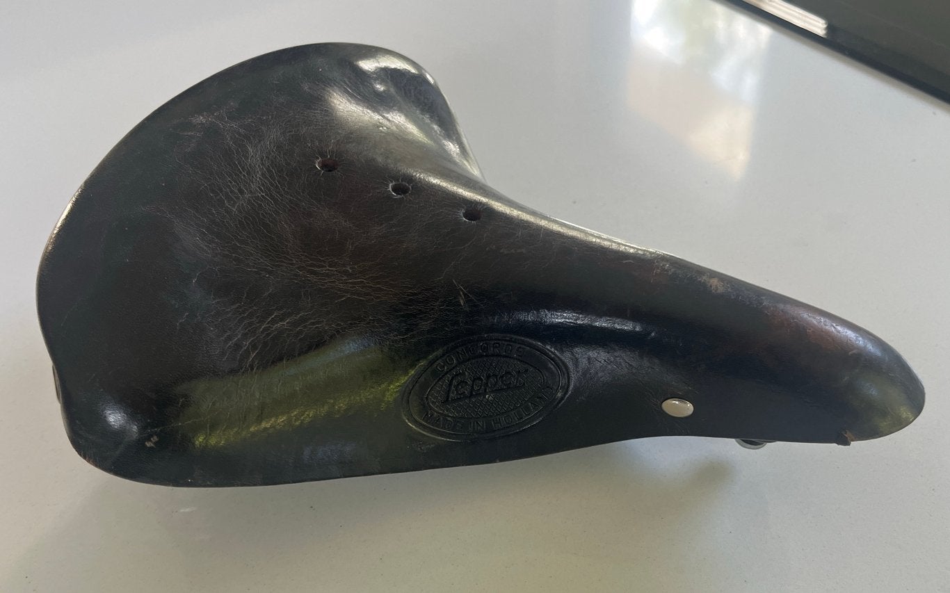 Lepper Concorde fietszadel - Zwart leer met veren, Gebruikt, Leer, Ophalen of Verzenden, Zadel