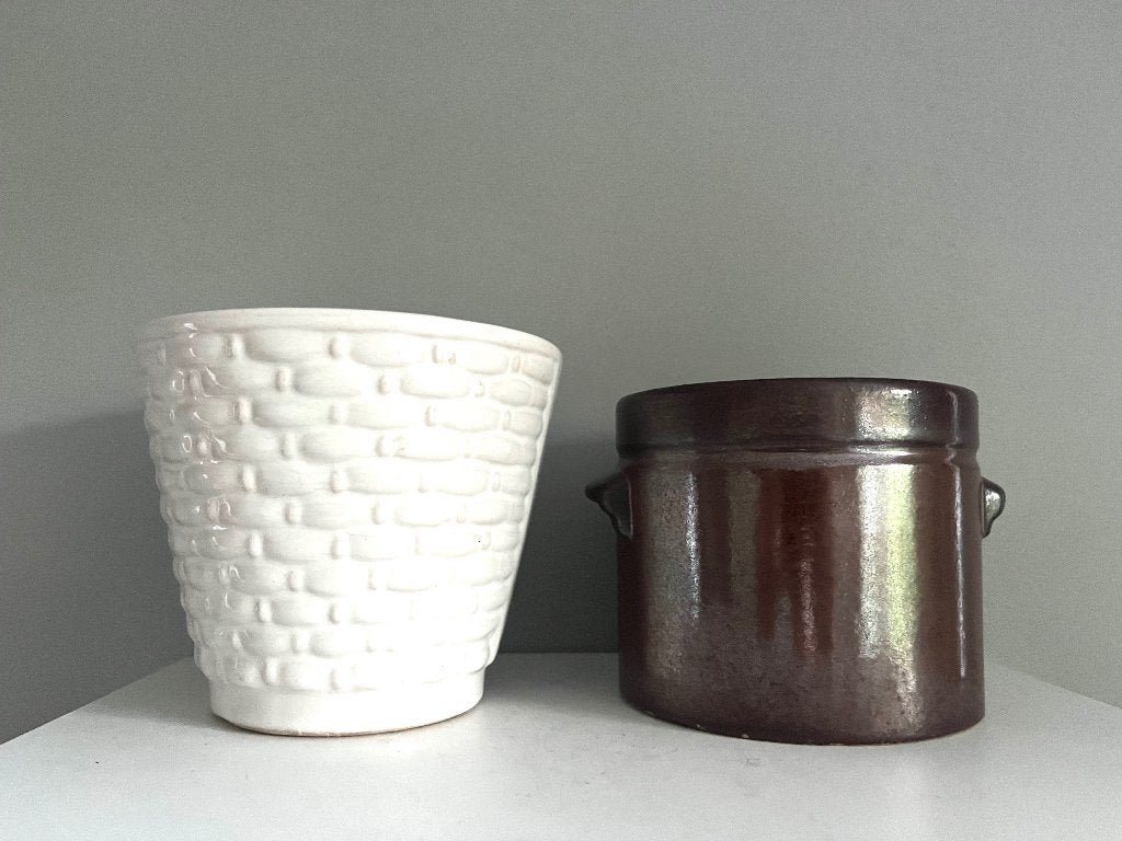 Drie vintage West-Germany bloempotten en vaasje, Ophalen of Verzenden, Huis en Inrichting