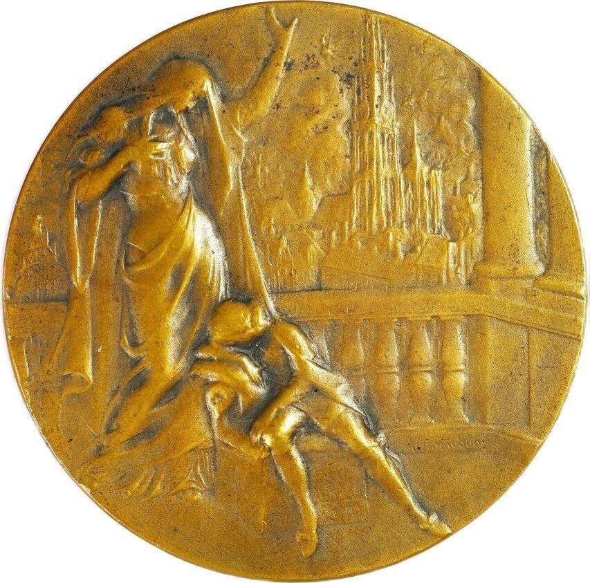 België penning, 1914, bombardement Antwerpen Mauquoy, EF, Ophalen of Verzenden, Brons, Buitenland
