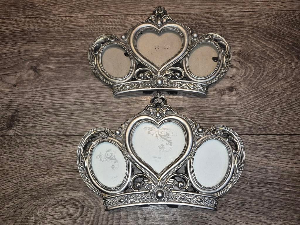 Set van 2 kroon fotolijstjes - zilverkleurig, Huis en Inrichting, Woonaccessoires | Lijsten, Zo goed als nieuw, Minder dan 50 cm