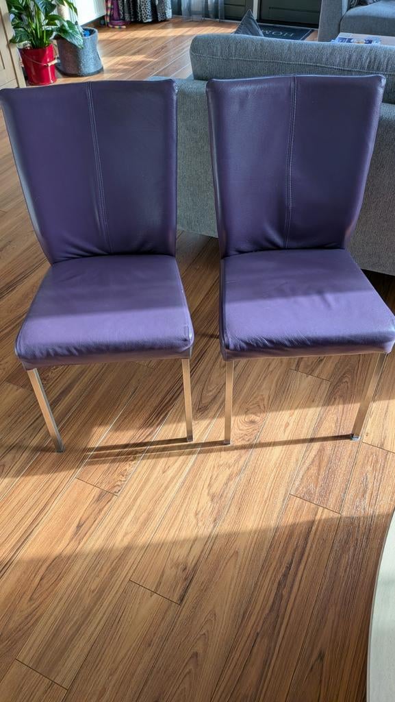 6 paarse leren eetkamerstoelen, Huis en Inrichting, Ophalen, Gebruikt, Twee, Overige kleuren