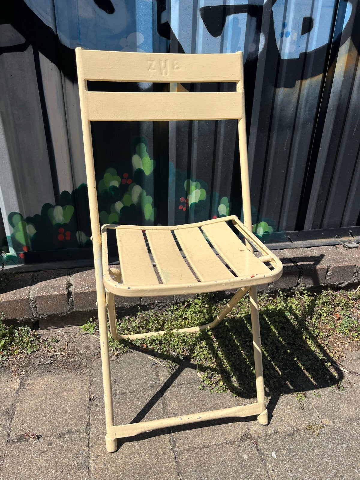 Vintage ZHB Klapstoel - Crème Geel ijzer, Ophalen