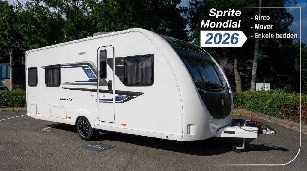 Sprite Mondial 490 SE 2026 | Bijna ongebruikt| Mover +Airco, Caravans en Kamperen, Bedrijf, Ringverwarming, 4 tot 5 meter, Sprite