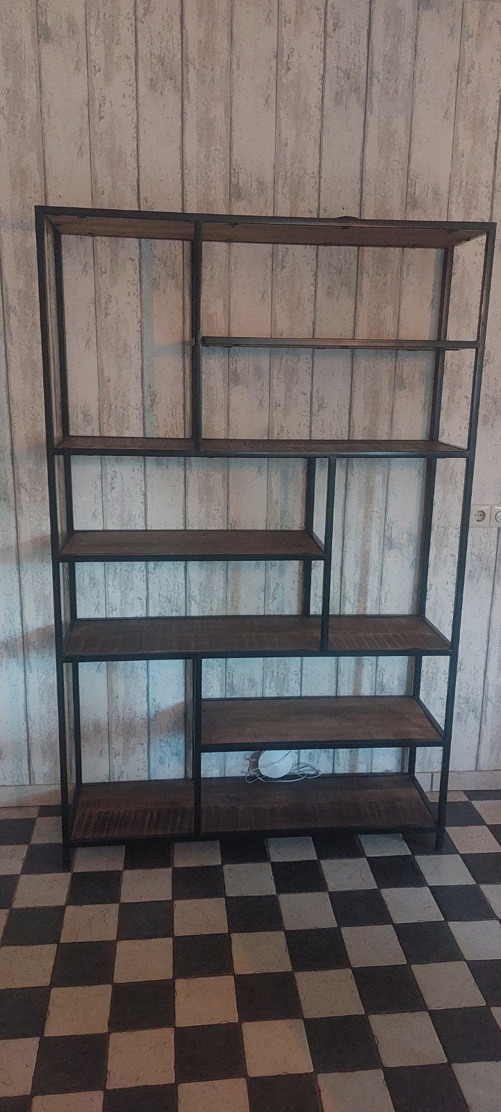 Industriële open kast van mangohout - 190x120x35 cm, Huis en Inrichting, Kasten | Wandmeubels, Met plank(en), Ophalen of Verzenden
