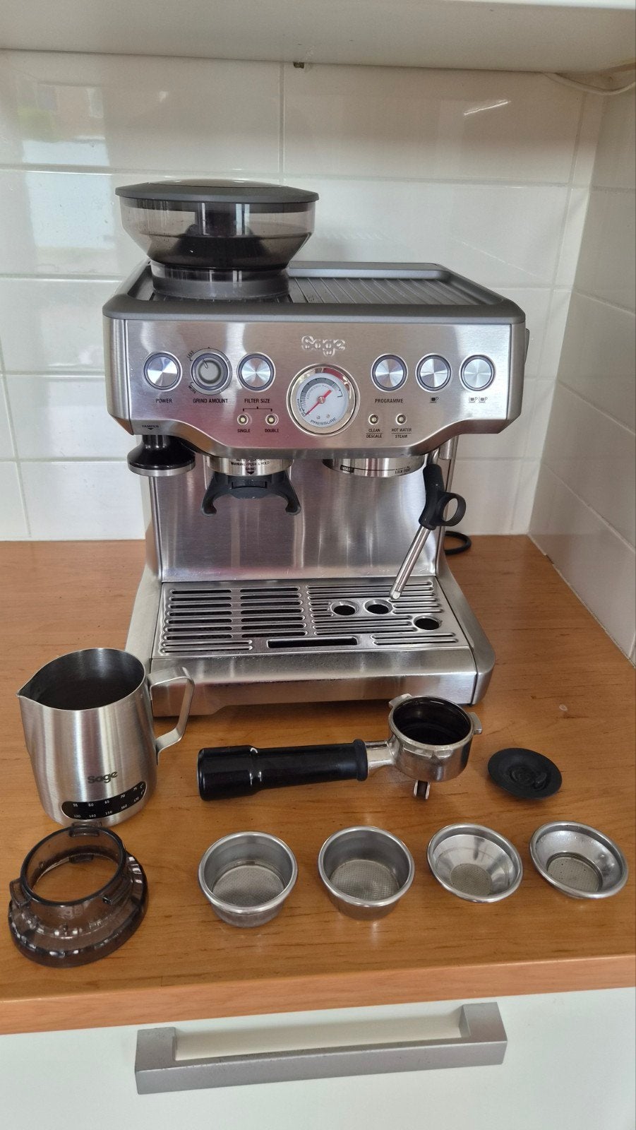 Sage the Barista Express, espresso machine, Ophalen, Gebruikt, Espresso apparaat, Koffiebonen
